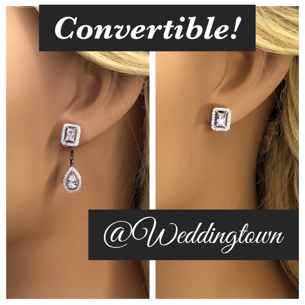 Bridal luxury earrings princess cut halo pear drop
